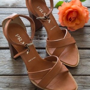 Prada leather sandal stacked heel
